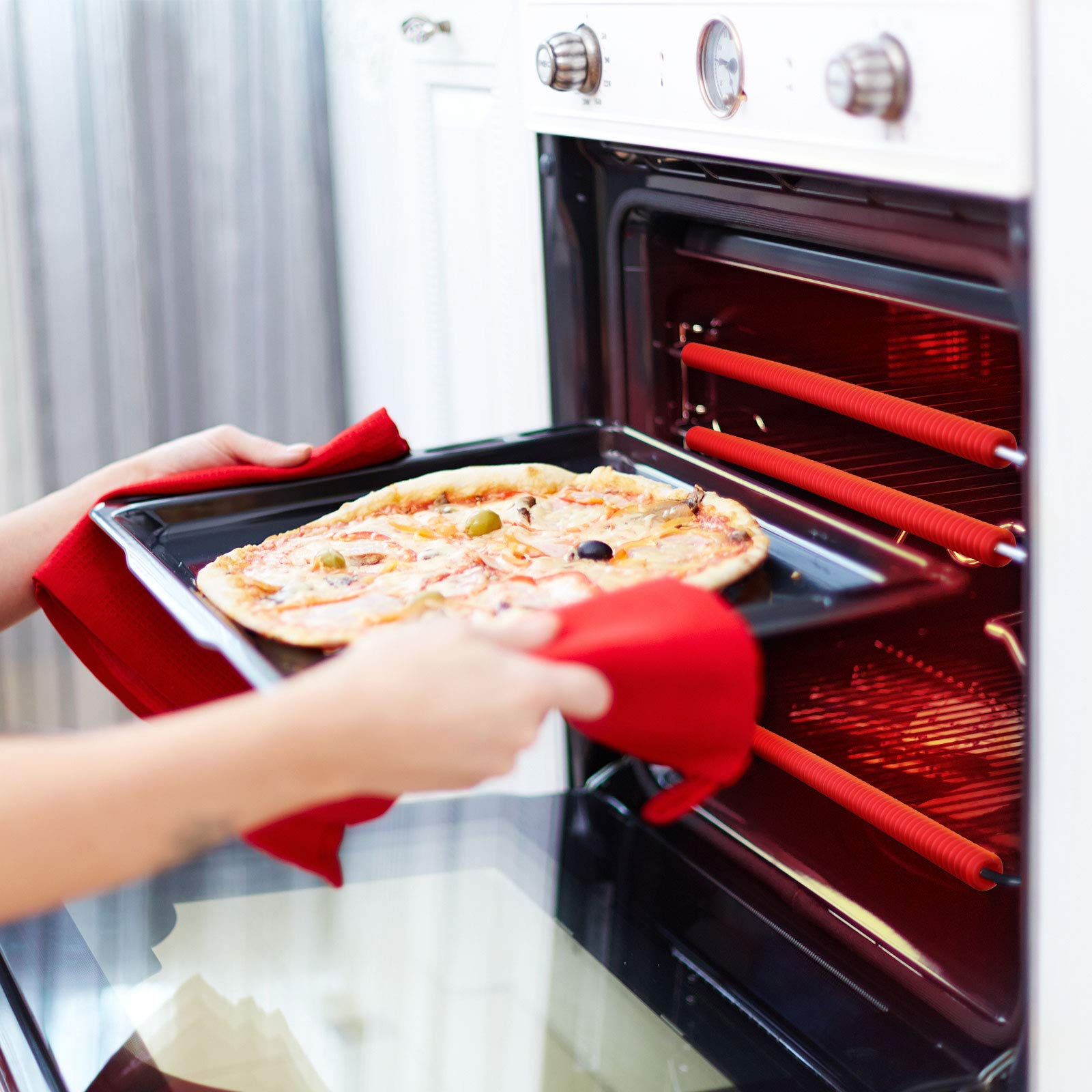 8 Pack Silicone Oven Rack Shields - 14 Inch Heat Resistant Rack Edge Covers, Burn Protection Guards for Kitchen Stoves & Ovens - Perfect for Baking, Roasting & Grilling Safety