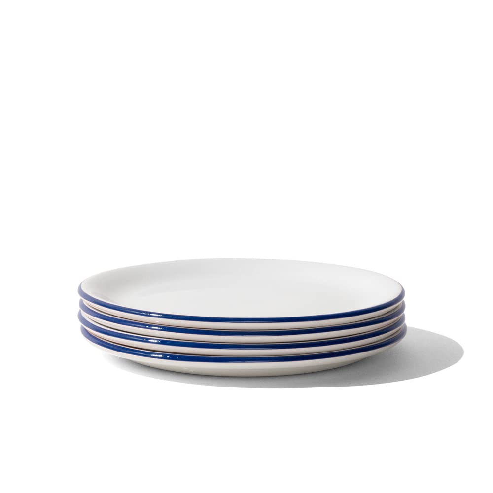 Premium Porcelain Bread and Butter Plate Set of 4 - White with Navy Blue Rim - English Crafted Dinnerware for Breakfast, Tea Parties & Elegant Dining