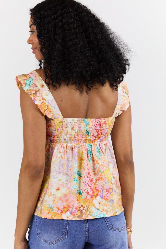 Flowers On My Mind Women's Floral Print Cinched Bust Tank Top - Summer Casual Wear, Beach Outfit & Boho Fashion