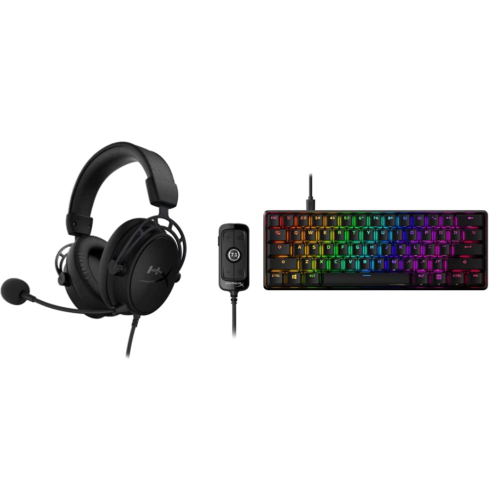 HyperX Cloud Alpha S PC Gaming Headset with 7.1 Surround Sound & Alloy Origins 60 Mechanical Gaming Keyboard - Blackout Edition | Ultra Compact 60% Form Factor, Double Shot PBT Keycaps, RGB Backlit | Perfect for Competitive Gaming & Streaming Setup
