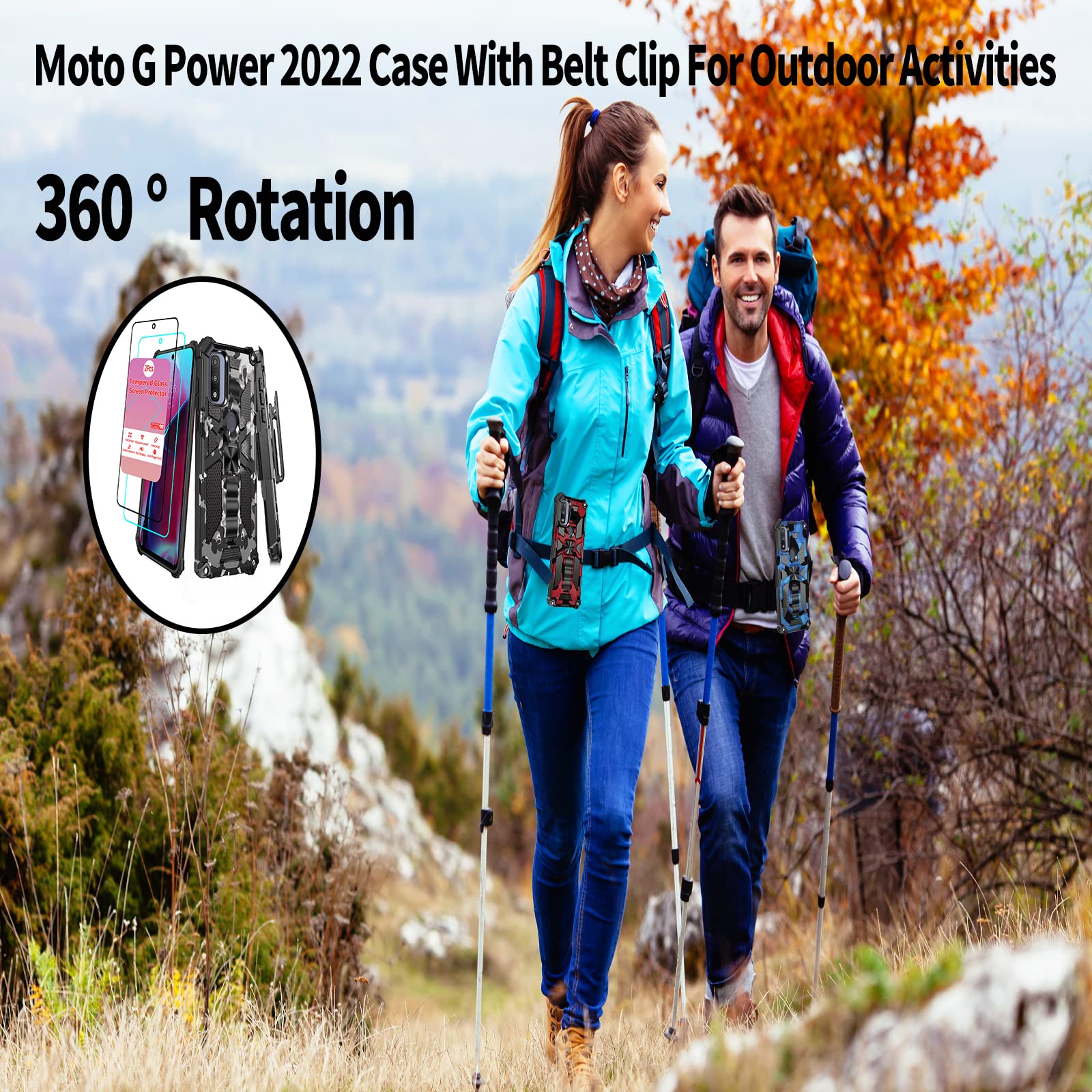 Military Grade Heavy Duty Camo Case for Moto G Power 2022 - Shockproof Phone Cover with Built-in Kickstand, Screen Protector & Belt Clip | Perfect for Outdoor, Work & Daily Use (Red Camo)