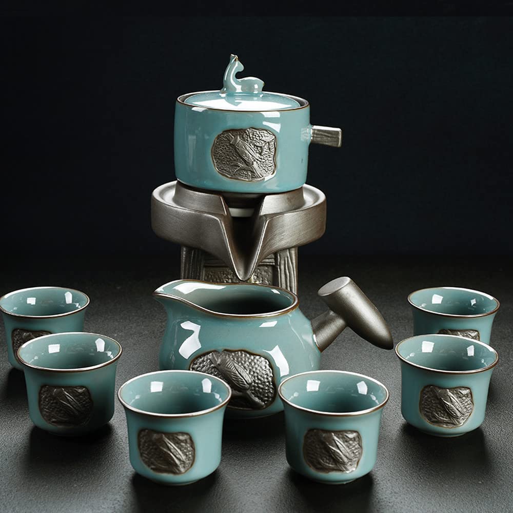 Vintage Automatic Tea Maker Set - Retro Stone Mill Teapot with Kung Fu Tea Cups for Home & Living Room | Perfect for Relaxing Afternoon Tea & Gifts