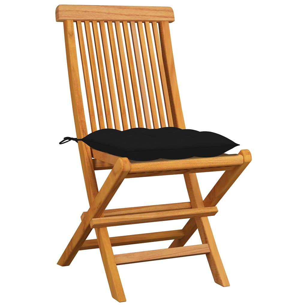 4-Piece Folding Teak Wood Garden Chairs with Cushions - Outdoor Dining Chairs for Patio, Balcony & Backyard - 18.5