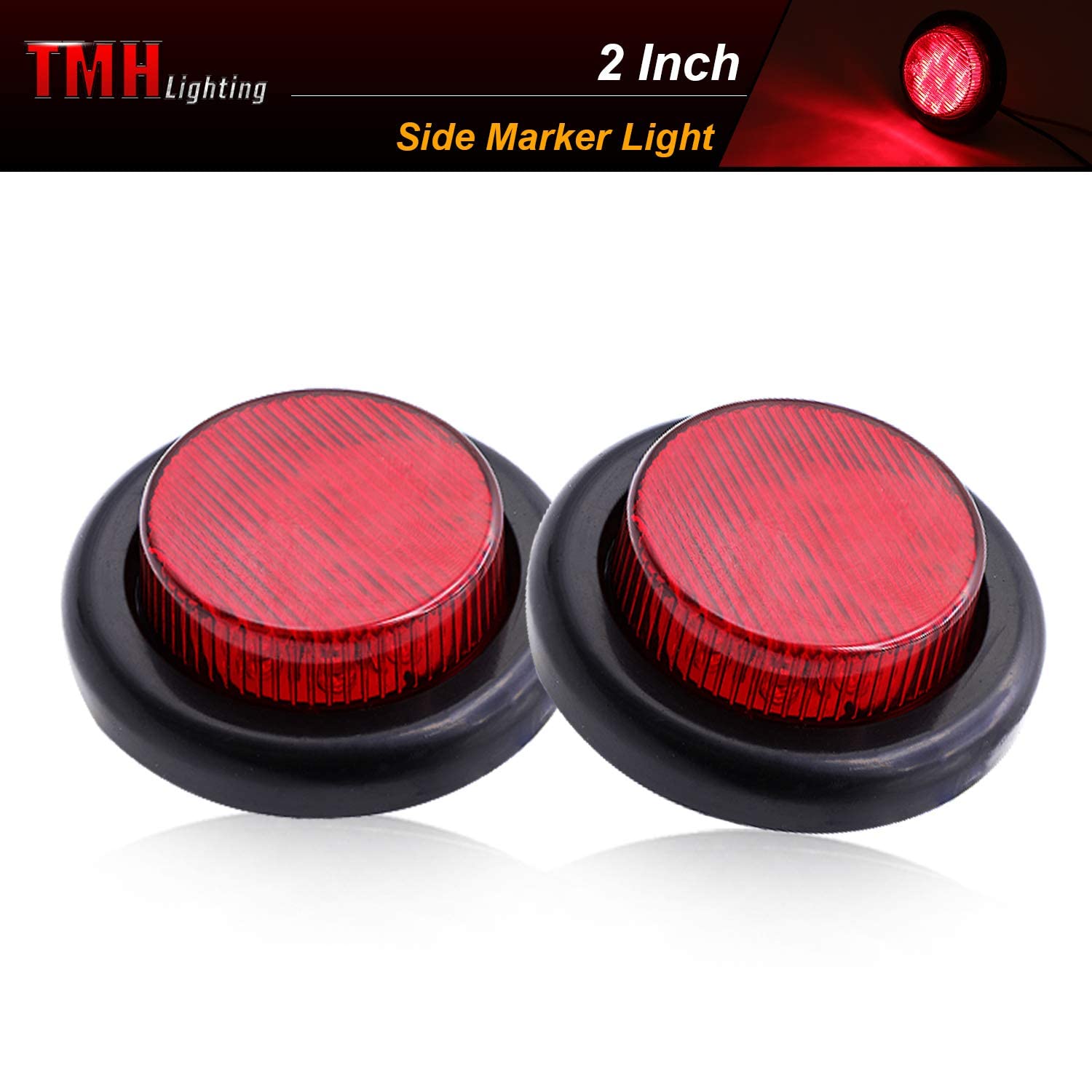 2 Inch Round Red LED Clearance Reflector Side Marker Lights - 2 Pcs Universal 12V DC Truck RV Trailer Camper Lights with Grommets & 10 Diodes - Perfect for Night Driving Safety & Vehicle Visibility