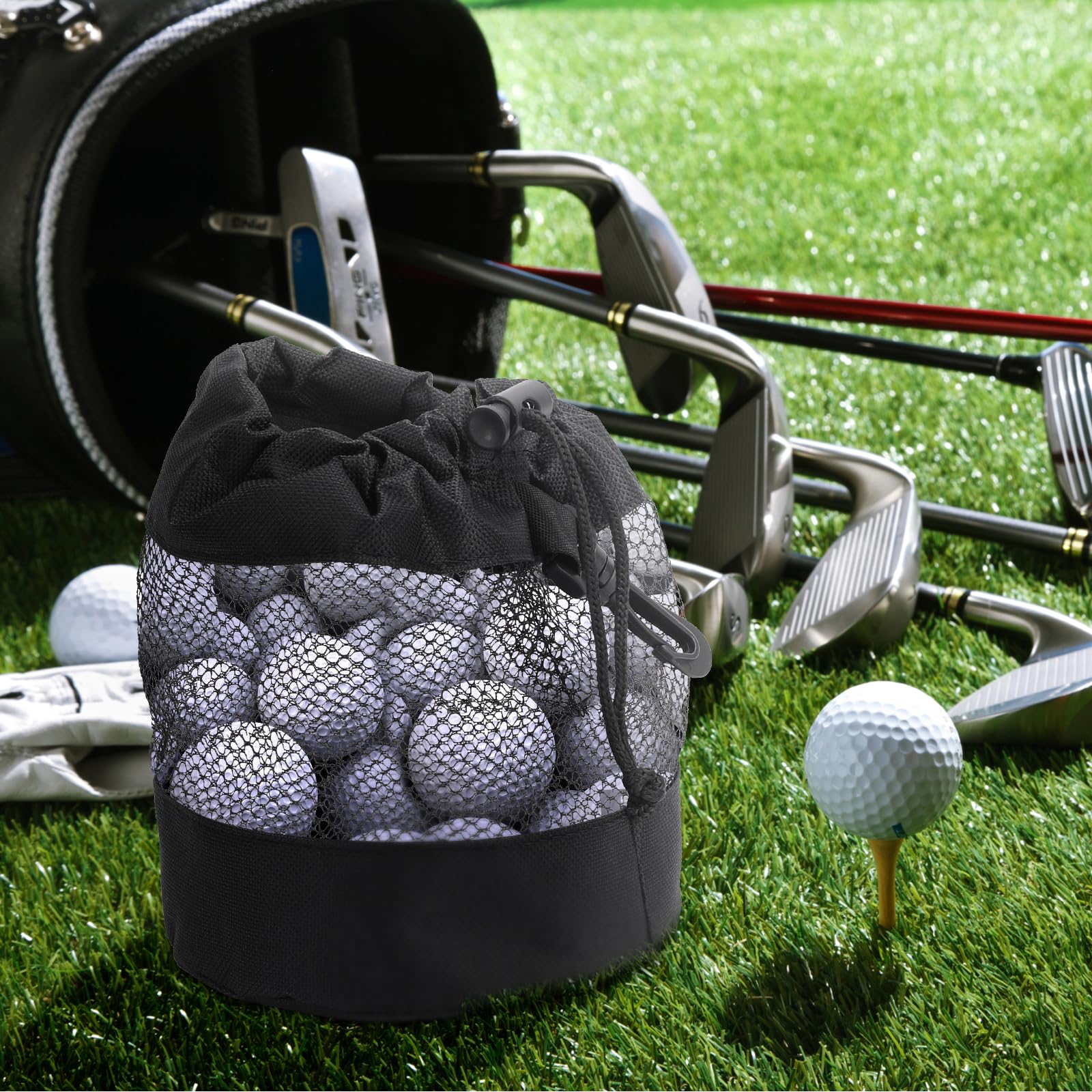 2 Pack Golf Ball Storage Bags - Durable Nylon Mesh Drawstring Pouch for Golf Ball Organization - Perfect for Golf Practice, Driving Range & Course Use - Golf Shag Bag & Ball Holder for Easy Storage & Transport