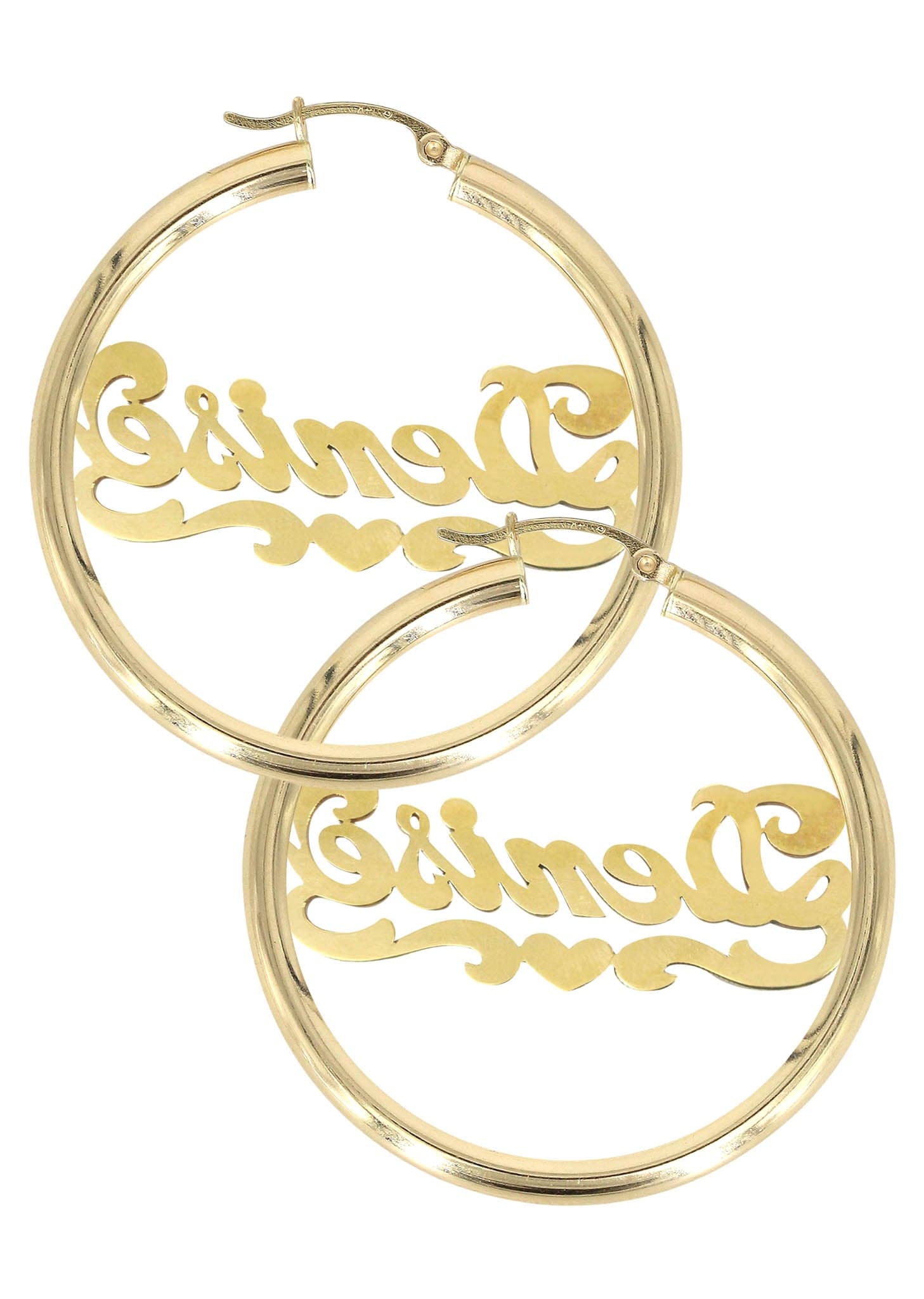 14K Gold Diamond-Cut Heart Name Plate Hoop Earrings for Women - Elegant Personalized Jewelry Gift for Valentine's Day, Anniversary & Special Occasions