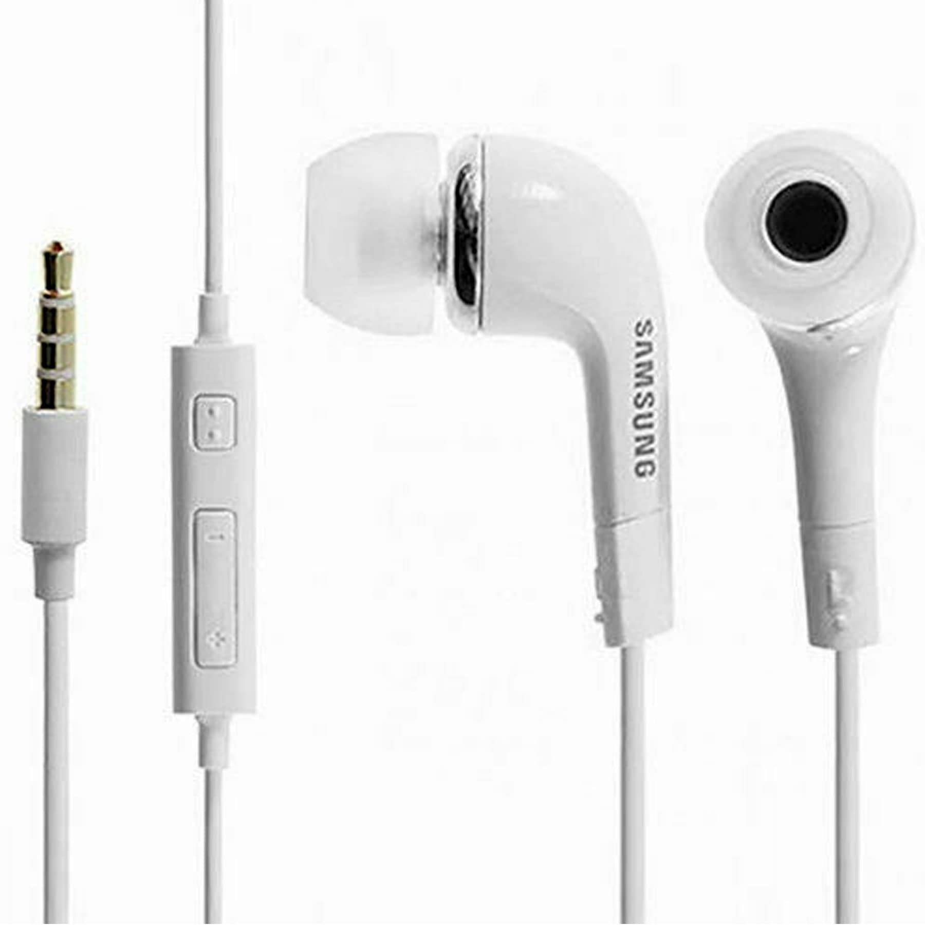 Original Samsung EHS64AVFWE White In-Ear Headphones with Mic - 3.5mm Stereo Headset, Tangle-Free Cable for Samsung Galaxy Devices (Perfect for Gym, Commuting & Hands-Free Calls) [White]