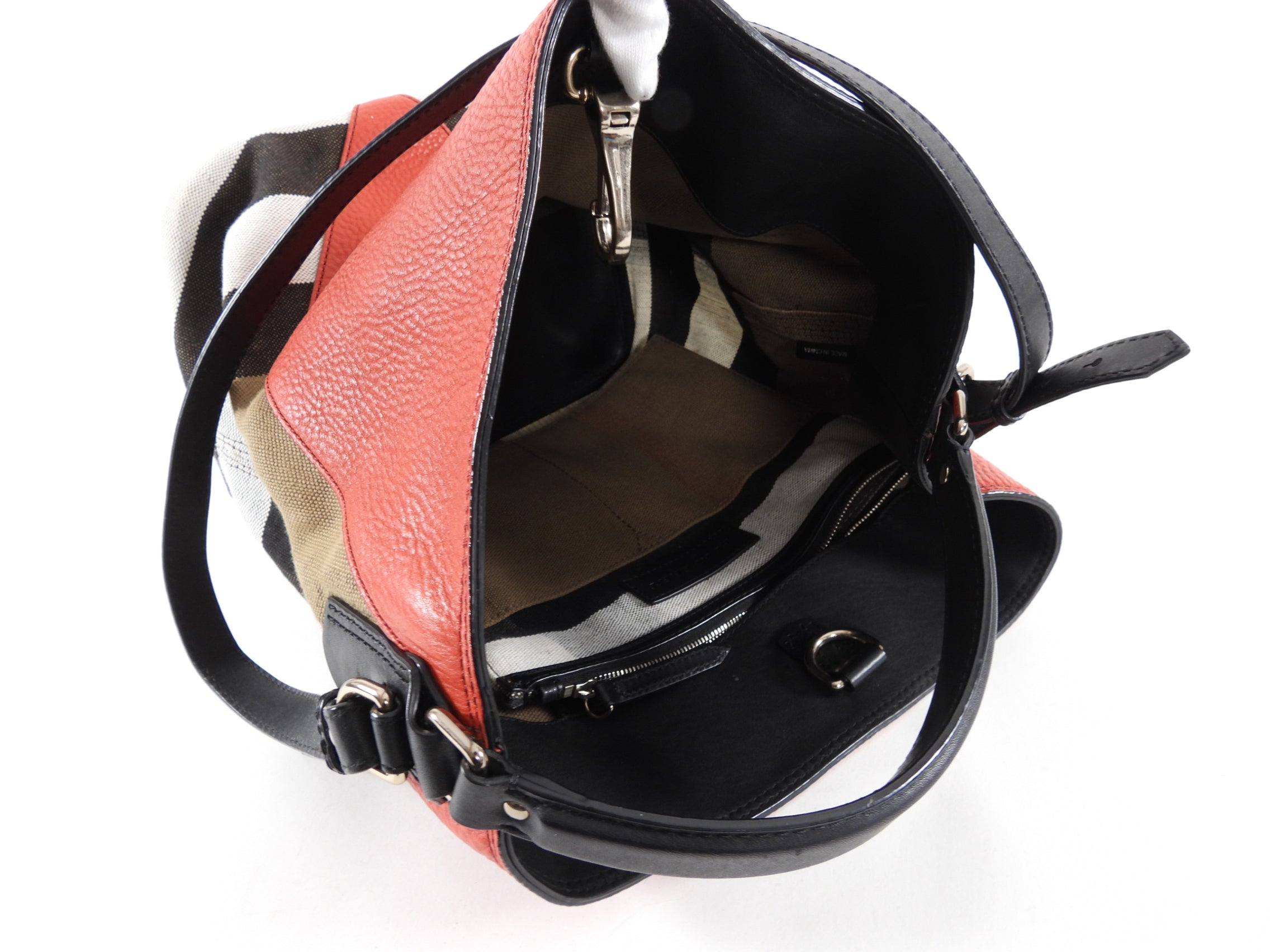 Burberry Red Canvas Check Two-Way Bucket Bag for Women | Fashionable Crossbody & Shoulder Bag | Perfect for Travel, Work & Daily Use