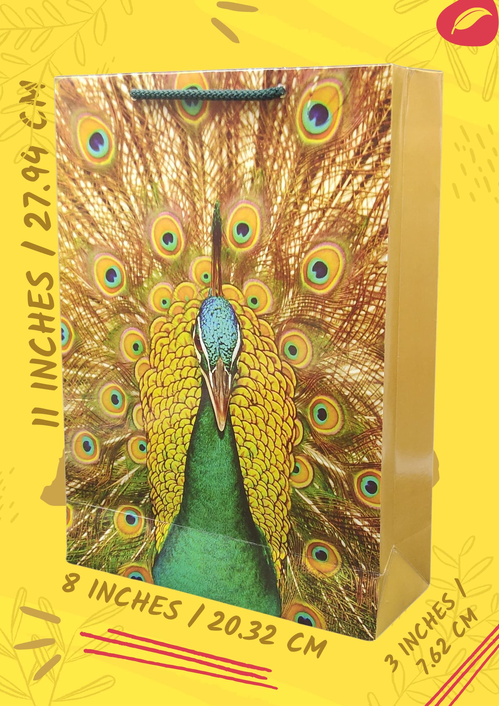Eco-Friendly Green Elephant & Peacock Print Paper Gift Bags - 11x8x3 Inches Bulk Pack of 10 - Perfect for Birthday Party Favors, Wedding Return Gifts & Holiday Presents