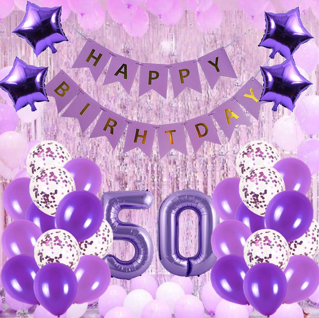 50th Birthday Party Decorations Kit - Happy Birthday Banner, Number 50 Balloons & Purple Party Supplies for Milestone Celebrations - Perfect for 50th Birthday Parties, Anniversaries & Retirement Celebrations
