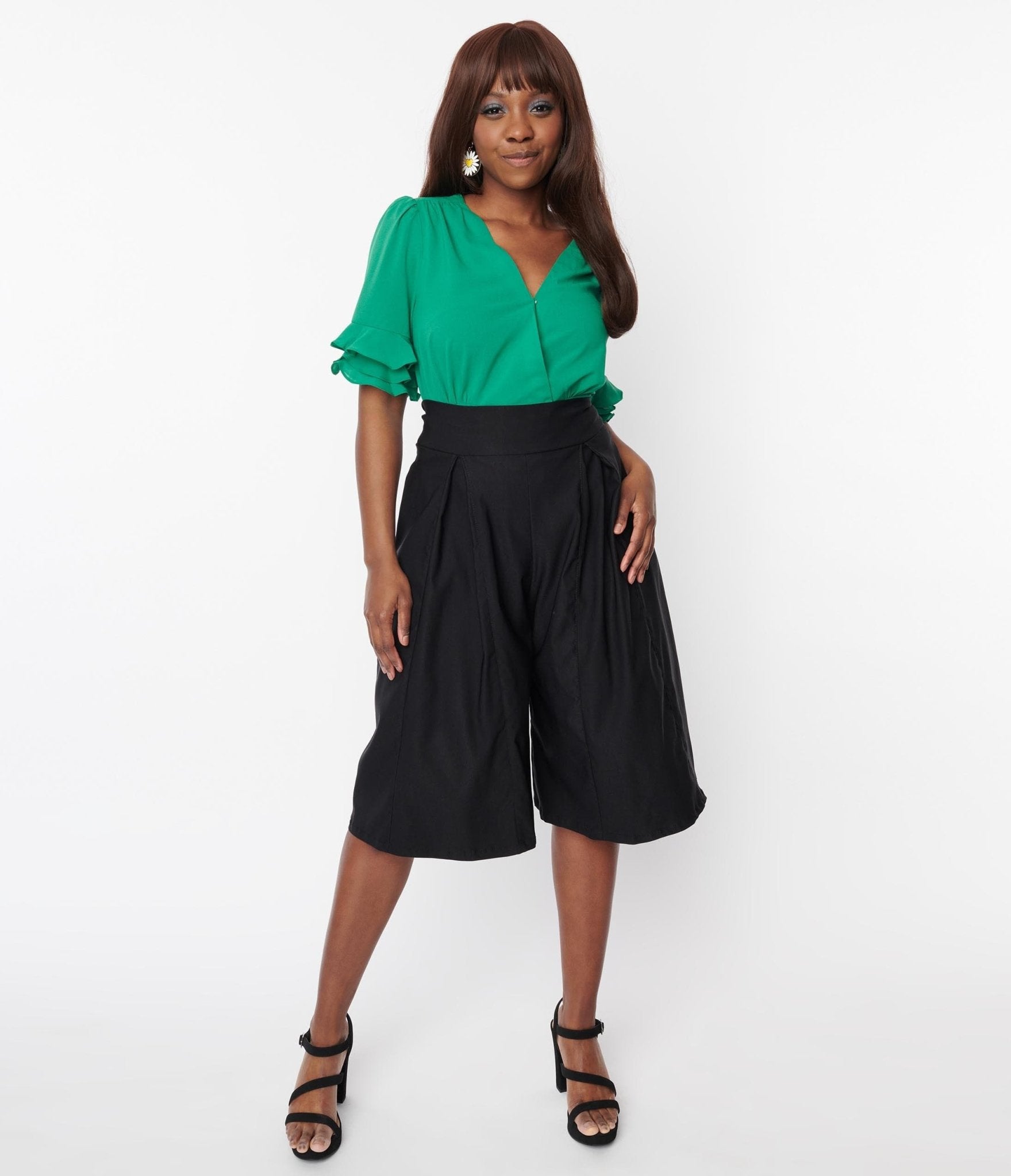 Stylish Black Wide Leg Abigail Culotte Pants for Women - Comfortable High Waisted Palazzo Trousers for Office, Travel & Casual Wear