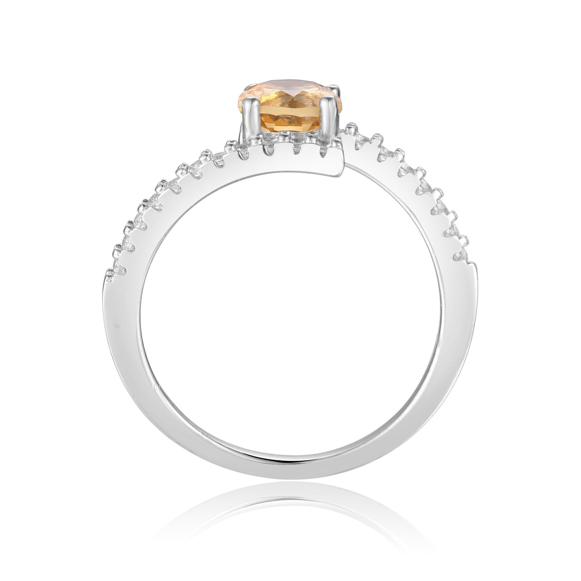 Elegant Natural Citrine Round Shaped Ring with White Sapphire - Perfect for Weddings, Anniversaries & Special Occasions