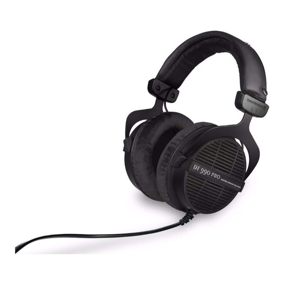 Beyerdynamic DT 990 PRO Studio Headphones - Premium Over-Ear Headset for Music Production & Gaming (Limited Ninja Black Edition) with Aluminum Stand & Hard Case Bundle - Perfect for Home Studio, Recording & Professional Audio Work