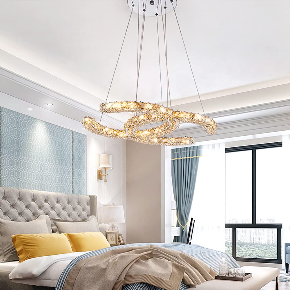 DAPERCI Modern LED Crystal Chandelier - C-Shape Stainless Steel Ceiling Light Fixture for Bedroom, Dining Room & Living Room | Elegant Pendant Lighting for Home Decor, Wedding & Luxury Interior Design