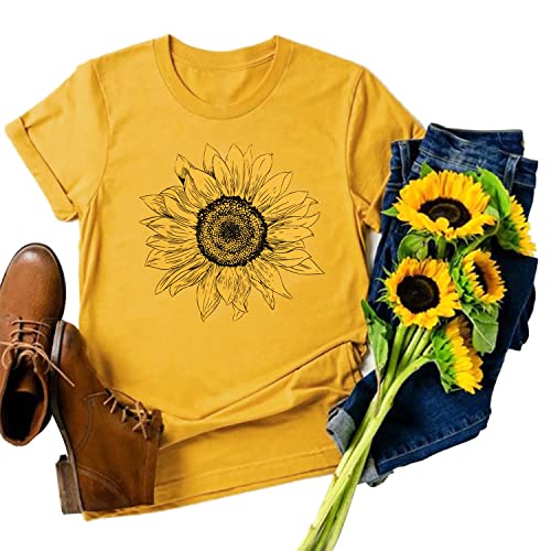 Women's Sunflower Graphic T-Shirt - Short Sleeve Summer Casual Tee Top for Everyday Wear & Outdoor Activities