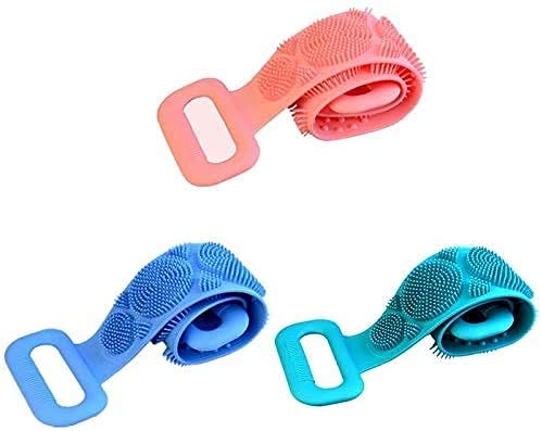 KHUSHI Silicone Dual Sided Back Scrubber Brush & Foot Massager - Exfoliating Shower Scrubber with Long Handle for Back Cleaning and Sole Cleansing - Perfect for Bath, Spa, and Relaxation at Home