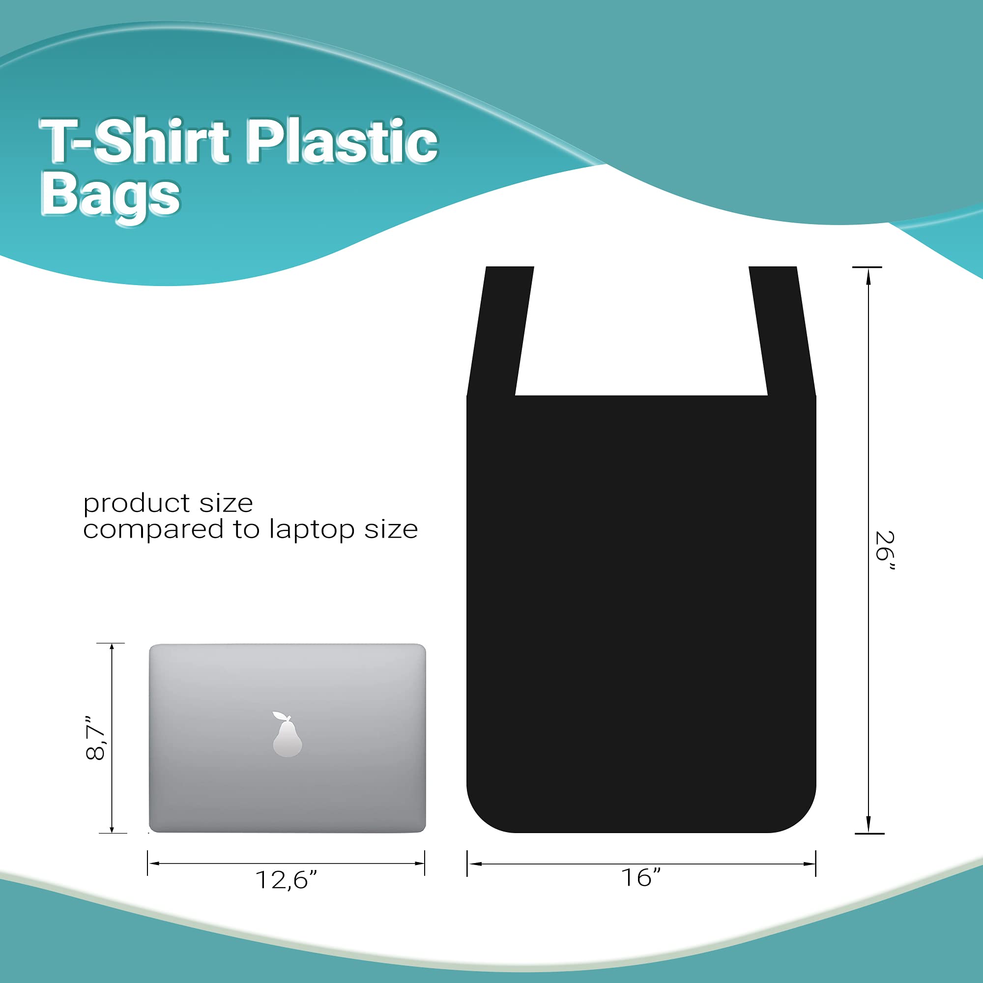 500 Pack Black Mini Jumbo T-Shirt Plastic Bags 16x8x26 - 18 Micron Thickness Polyethylene Shopping Bags with Handles for Retail Stores, Boutiques & Restaurants - Wholesale Bulk Packaging for Clothing, Gifts & Takeout Orders