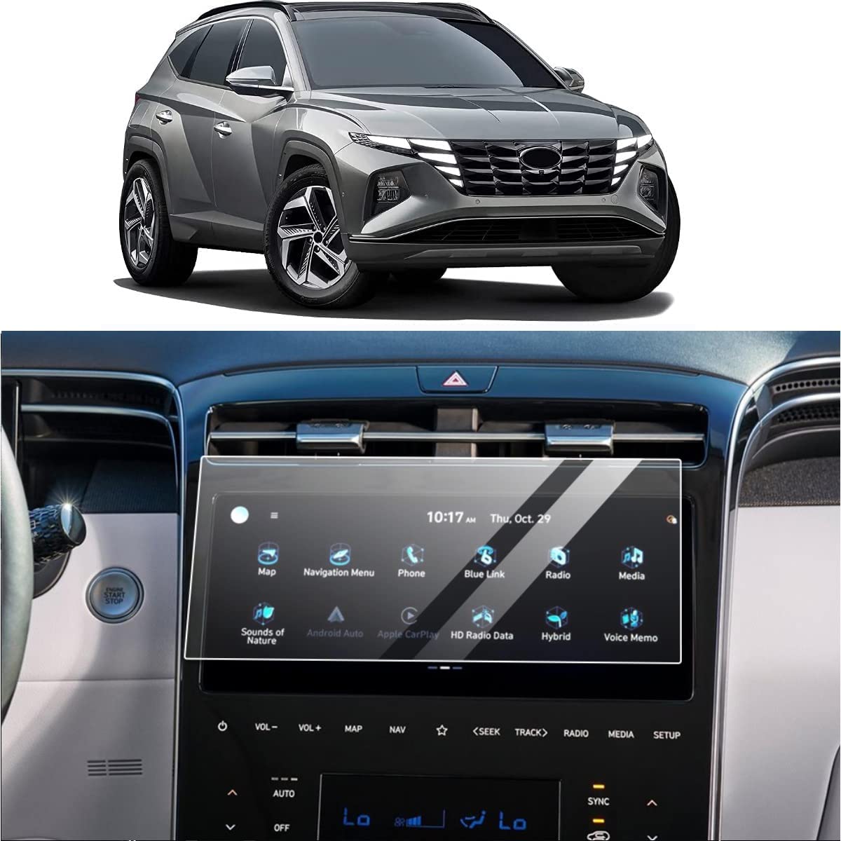 BSTACLL Tempered Glass Screen Protector for Hyundai Tucson 2021-2023 | 10+ Inch Navigation Touchscreen Protector | Anti-Scratch, Bubble-Free Installation | Perfect for Road Trips & Daily Commuting