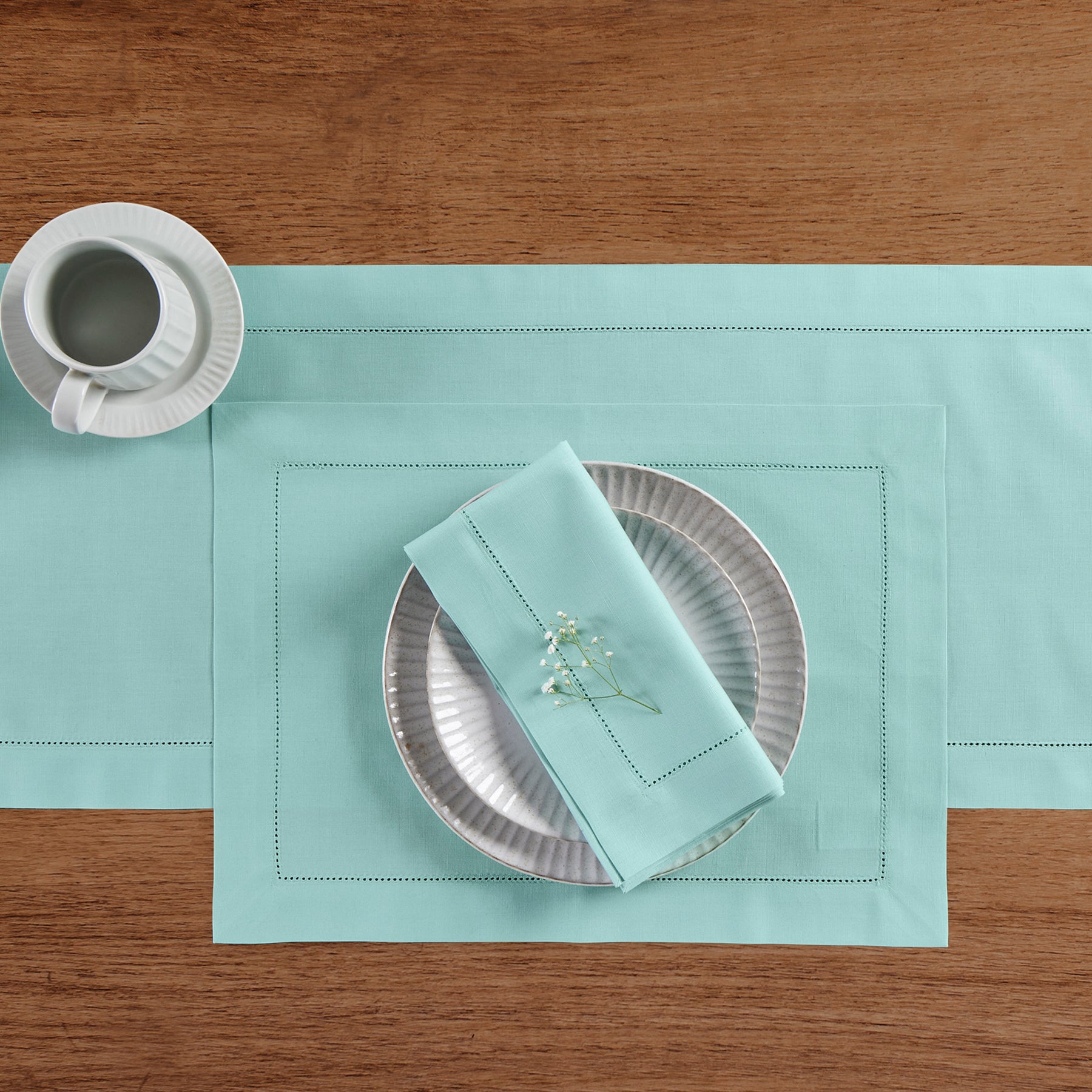 Premium Cotton Linen Hemstitch Placemats Set of 4 - Elegant Table Decor for Dining Room, Kitchen, and Party Settings