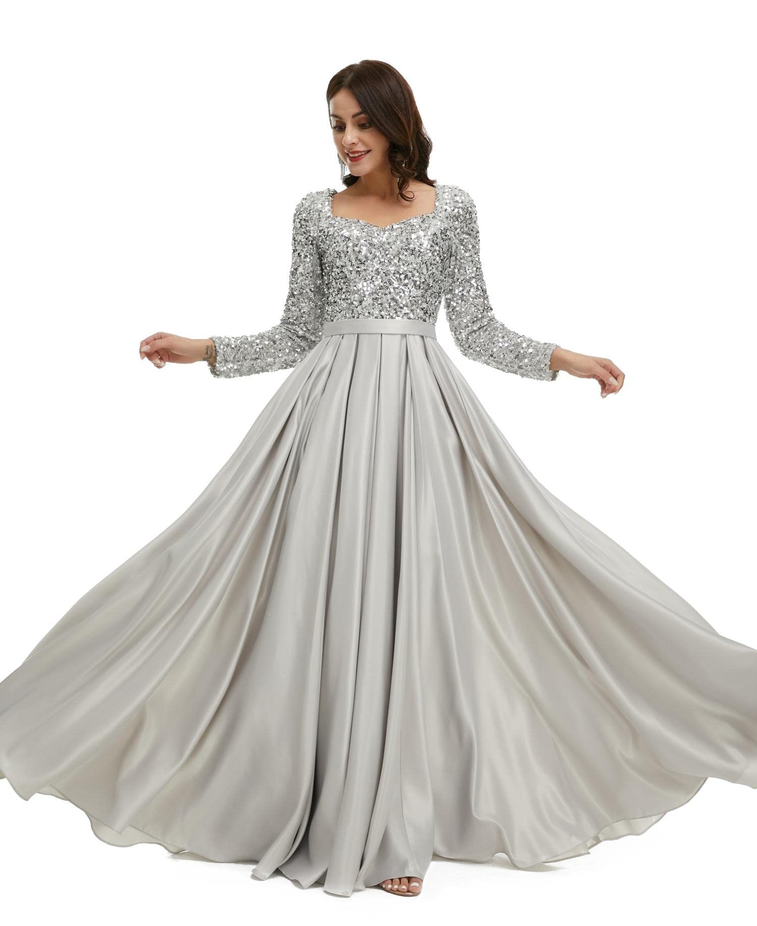 Elegant Long Sleeve A-Line Evening Dress with Sequins - Wedding Gown, Bridesmaid Dress & Prom Dress for Formal Occasions | Perfect for Weddings, Galas and Special Events