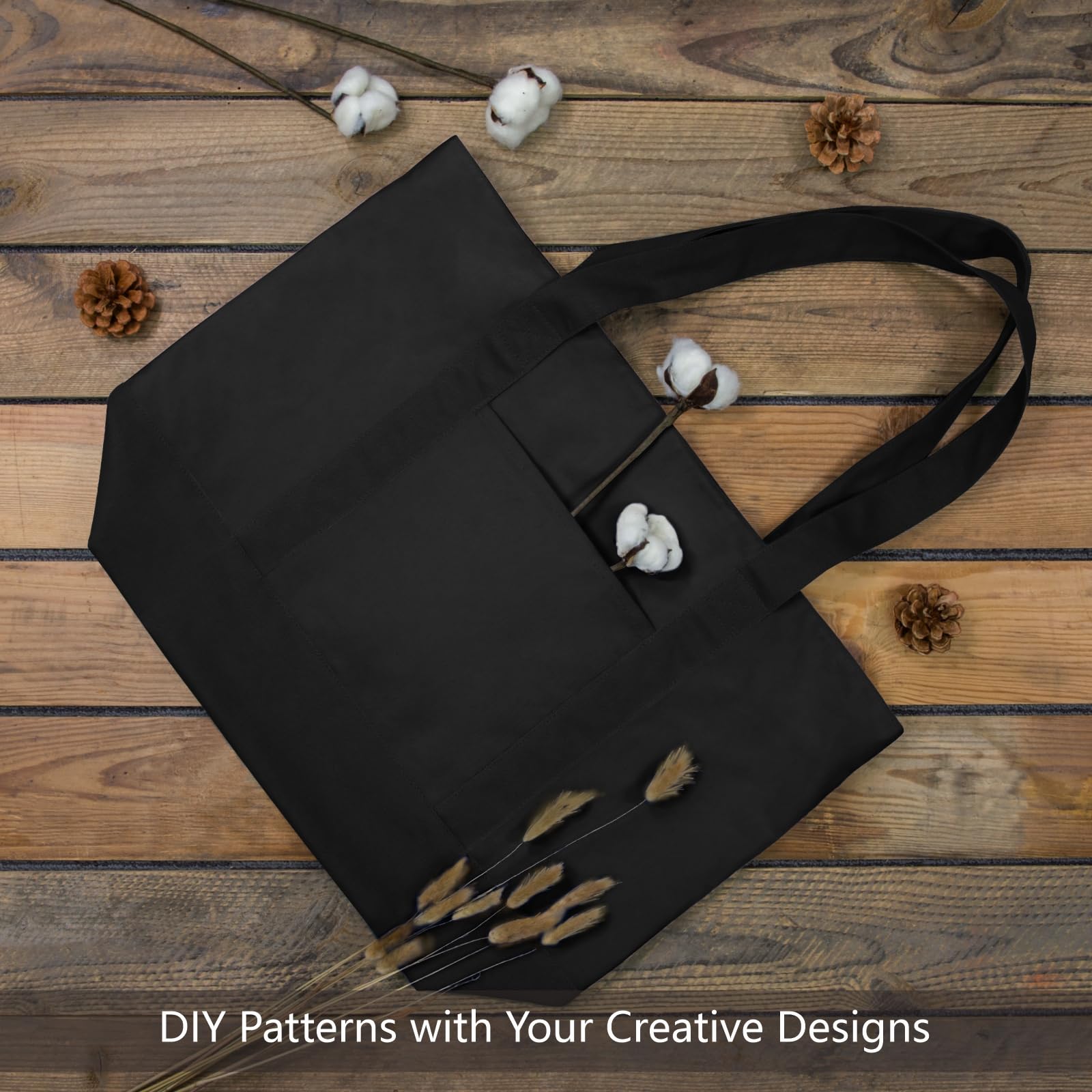 TOPDesign 3-Pack Canvas Tote Bags with External Pocket - Reusable Grocery Shopping Bags with Top Zipper Closure for Daily Essentials (Black) | Perfect for Grocery Shopping, Beach Trips & Work Commute