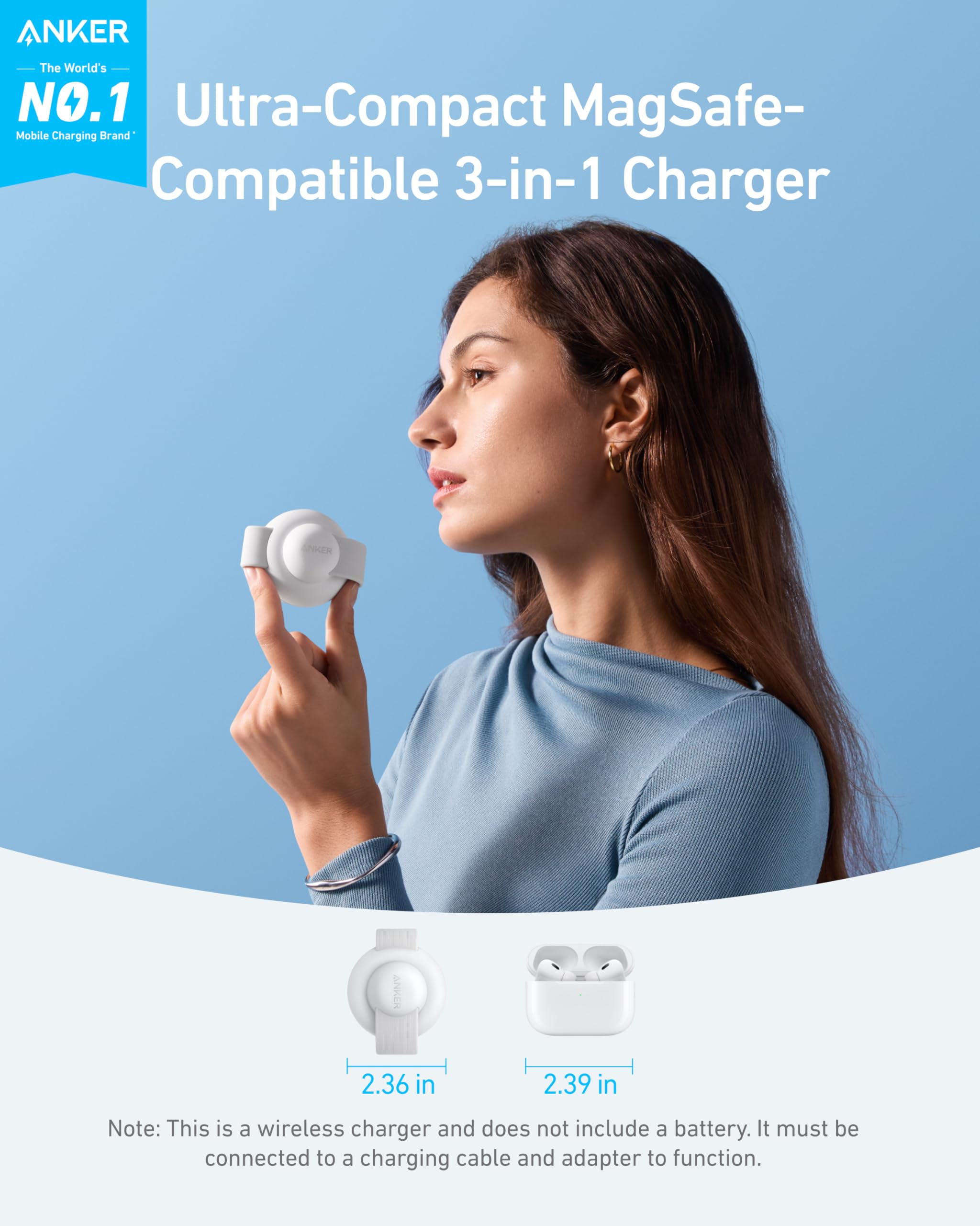 Anker MagGo UFO 3-in-1 Wireless Charging Station - Qi2 Certified 15W Fast Charger for iPhone 16/15/14/13/12, AirPods & Apple Watch | Foldable Travel Charger Pad | MagSafe Compatible (Not a Power Bank) | Perfect for Home, Office & Travel Use