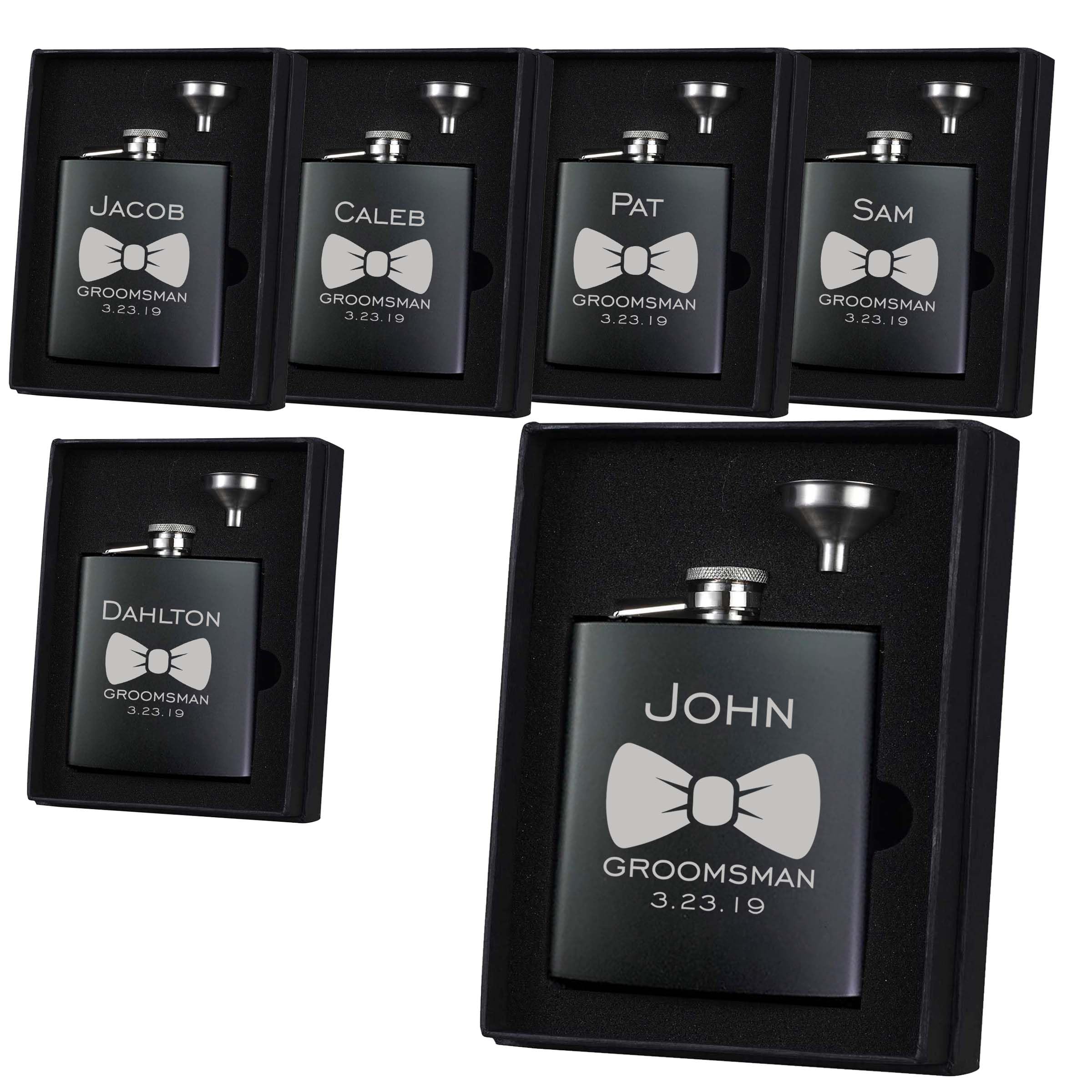 Premium Personalized Groomsman Gifts Set of 6 - Custom Engraved Flask with 9 Design Options - Best Man & Wedding Party Favors - Perfect for Proposals, Bachelor Parties & Thank You Gifts - by Froolu