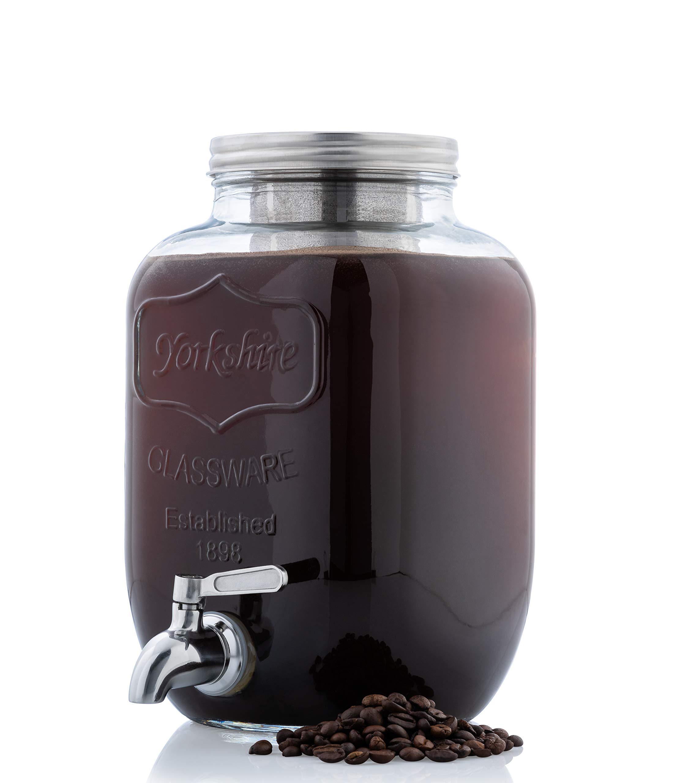 Original Grind Coffee Co. 1 Gallon Cold Brew Coffee Maker with Easy-Pour Stainless Steel Spigot - Extra Thick Glass Pitcher for Iced Coffee Brewing System - Refrigerator Safe Storage - Perfect for Home, Office & Outdoor Use