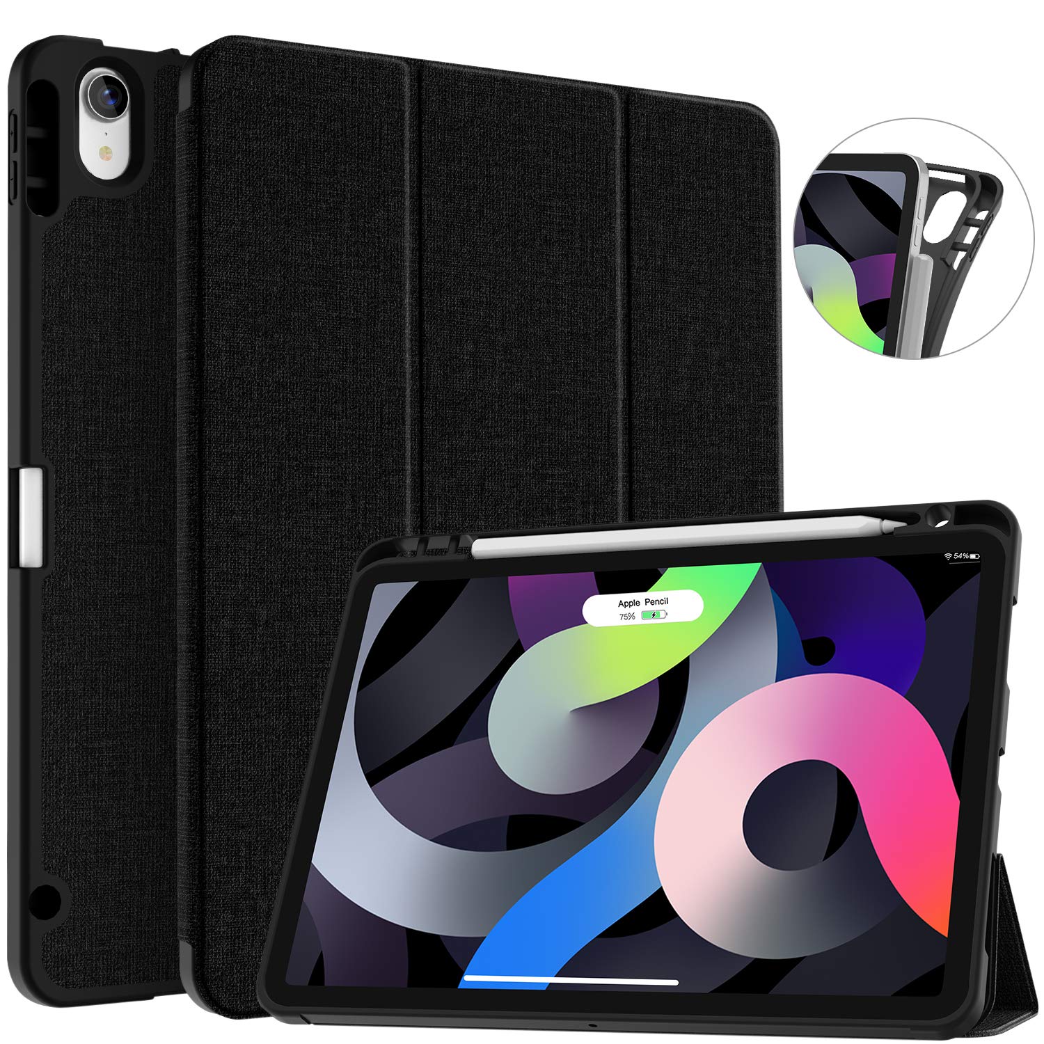 Soke iPad Air Case 5th/4th Generation 10.9 Inch - Shockproof Protective Cover with Pencil Holder & Apple Pencil Charging, Soft TPU Back Cover for 2022 iPad Air 5 & 2020 iPad Air 4 (Black) | Perfect for Work, School & Travel Protection