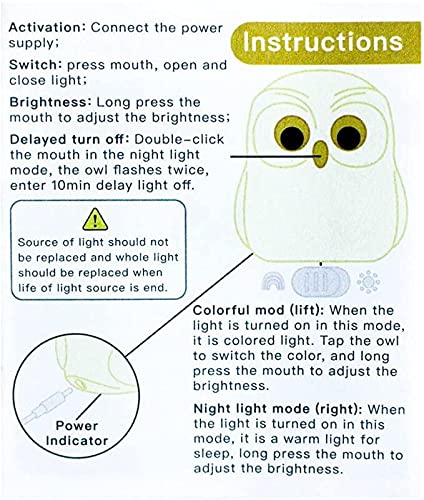 USB Rechargeable Owl Night Light for Kids - Touch Control Cute Animal Lamp with Safe Silicone & ABS+PC Material - Perfect Bedside Companion for Nursery, Baby Feeding, and Bedtime Comfort (White)