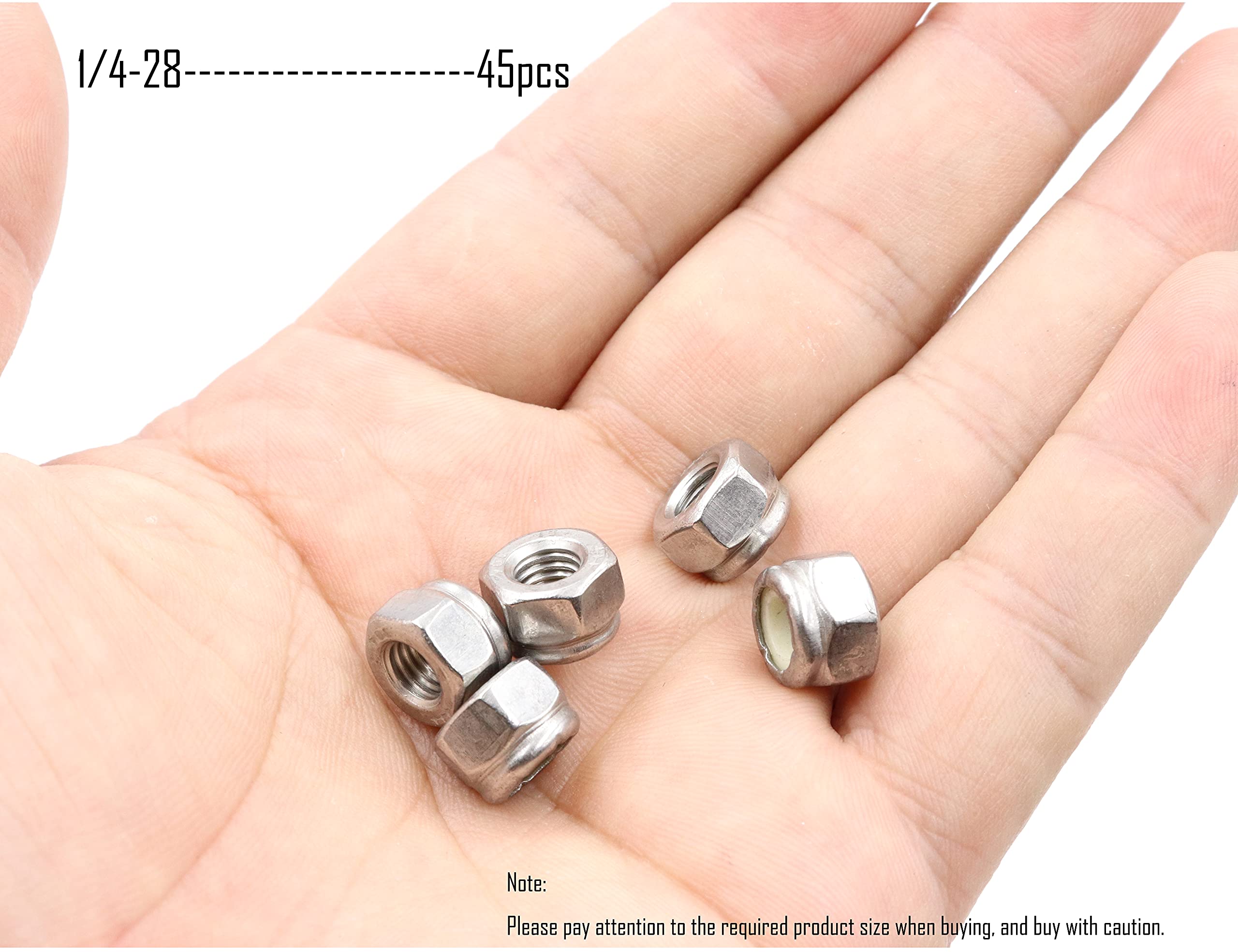 50pcs 1/4-28 Nylon Insert Hex Lock Nuts, 304 Stainless Steel Silver Locking Nuts - Vibration Resistant for Automotive, Machinery & DIY Projects