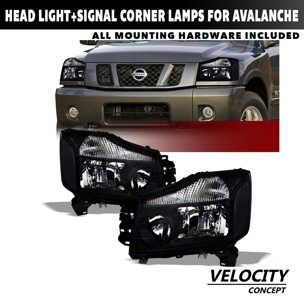 2004-2015 Nissan Titan/Armada Crystal Black Headlights with LED Signal Lamps - Durable Replacement for Improved Night Visibility (Perfect for Off-Roading & Daily Commuting)