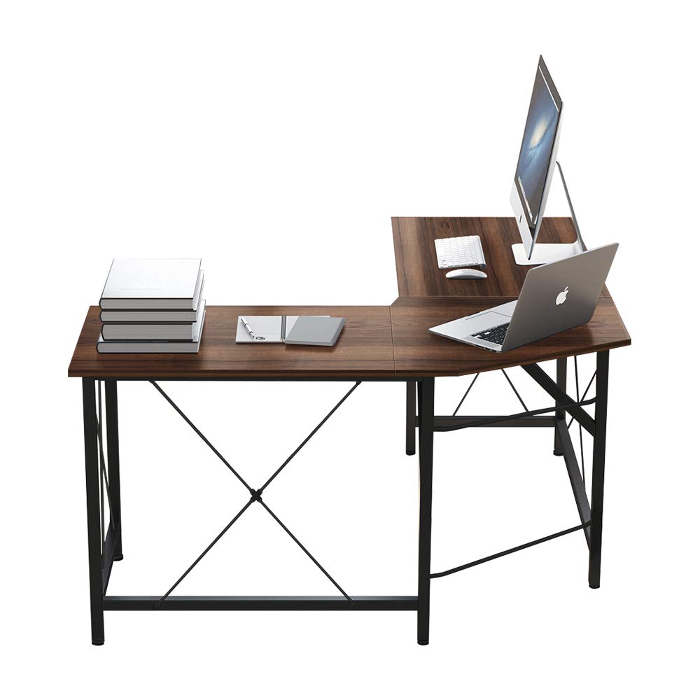 L-Shaped Corner Computer Desk for Home Office - Sturdy Dark Brown Gaming & Workstation Desk for PC & Laptop - Perfect for Small Spaces & Multi-Monitor Setups