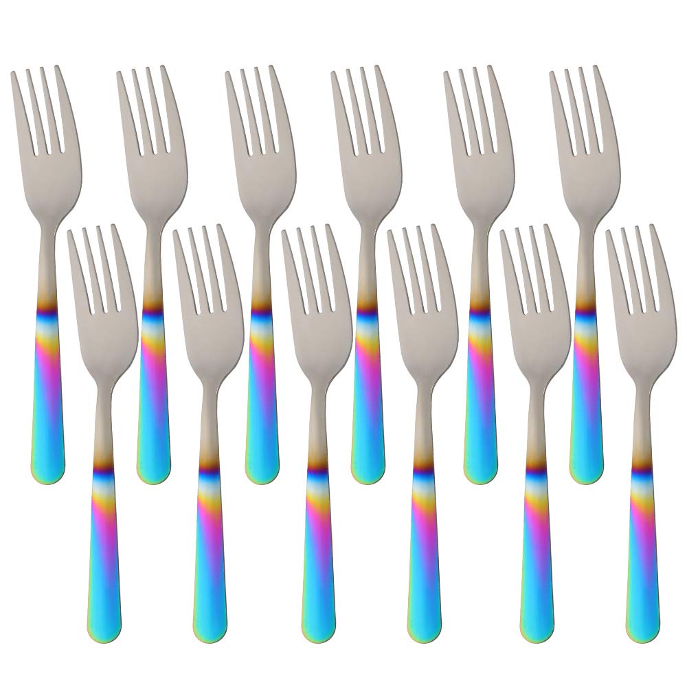 12-Pack Stainless Steel Salad Forks - 6.2 Inch Rainbow Gradient Dessert Forks for Dinner Parties, Picnics & Catering | Durable & Elegant Flatware Set for Restaurants, Weddings & Home Use