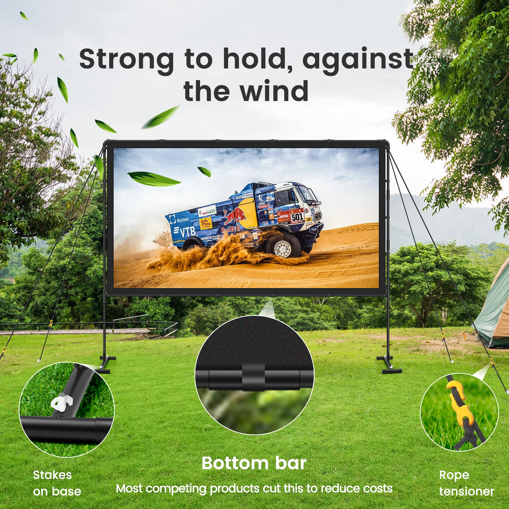 120 Inch Portable Projector Screen with Stand - 16:9 Retractable Outdoor/Indoor Projection Screen for Camping, Backyard Movies, Home Theater, Office Presentations & Classroom Use | Washable Foldable White Screen by IOLIEO
