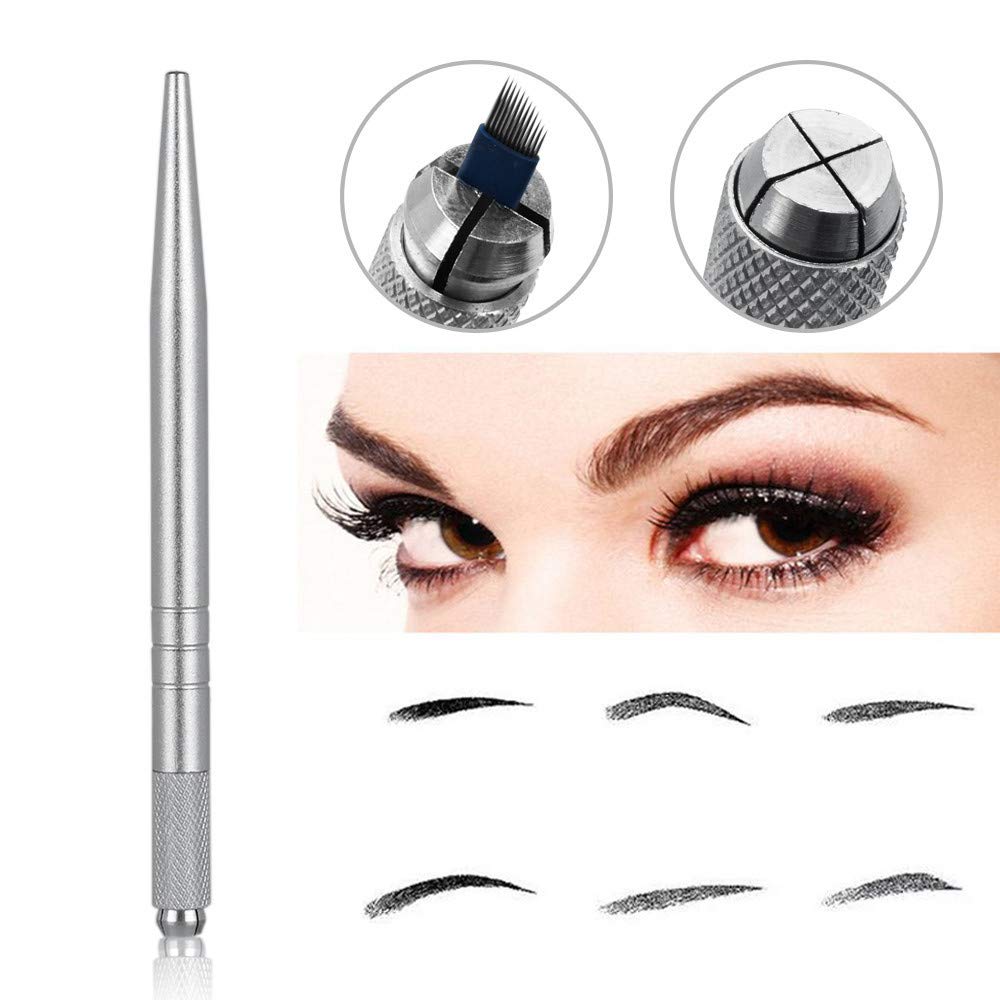 Pinkiou Professional Microblading Kit - 5-Piece Silver Hair Stroke Eyebrow Tattoo Pen Set with Holder | Microblading Tools for Permanent Makeup & Eyebrow Enhancement | Perfect for Salon Professionals & Home Use