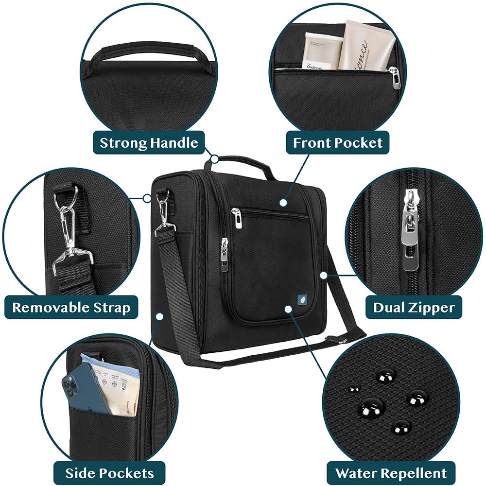 PAVILIA Extra Large Hanging Toiletry Bag for Women & Men - Waterproof Travel Cosmetic Organizer with Multiple Pockets - Perfect for Makeup, Toiletries & Travel Essentials (Black) - Ideal for Airplane, Gym, Camping & Vacation Trips