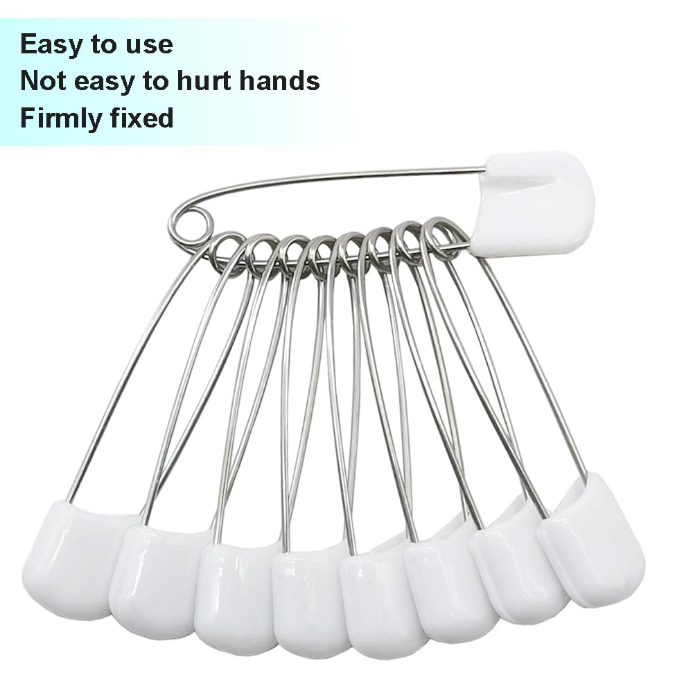 50 Pcs Baby Diaper Safety Pins with Lock - White for Cloth Diapers & Laundry