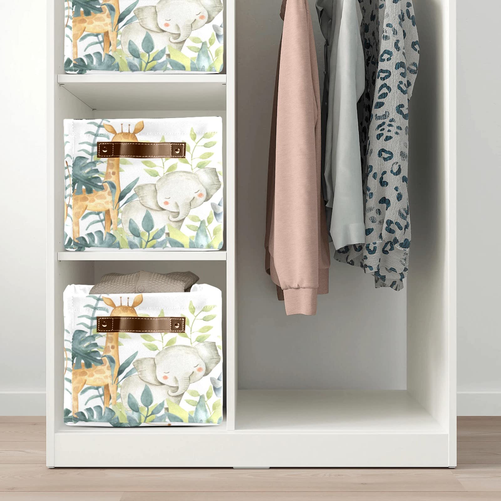 Personalized Large Storage Box with Palm Leaves & Safari Animals Design - 2 Pack Decorative Storage Bins for Toys, Bathroom, Nursery, Home & Kitchen Organization - Perfect for Closet, Shelves and Kids Room Storage Solutions