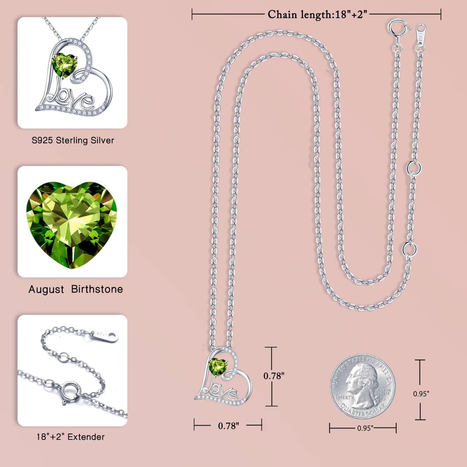 Forever Love Necklace for Women - 925 Sterling Silver Heart Pendant with Birthstone | Anniversary, Christmas, Birthday Gift for Wife, Mom, Girlfriend | Perfect for Romantic Occasions, Valentine's Day & Special Moments