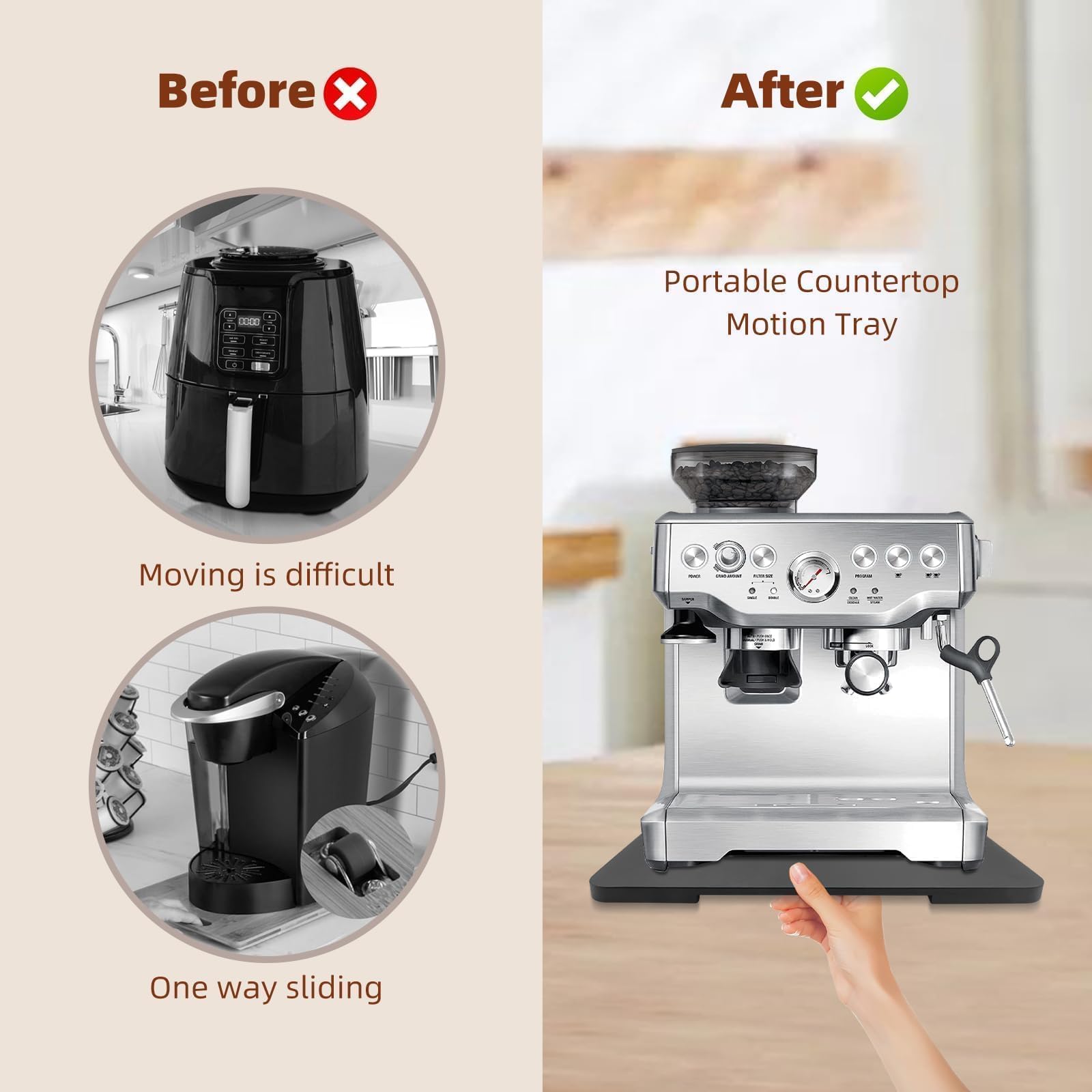 360° Rotating Bamboo Appliance Slider Tray for Kitchen - Fits Breville Espresso Machines & Coffee Makers - 12.8
