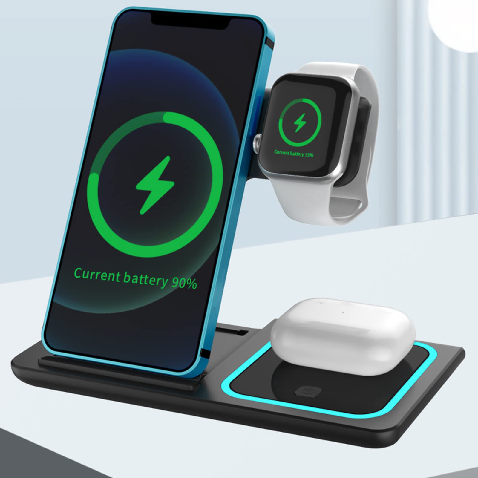 15W Fast Wireless Charging Station - 3-in-1 Foldable Charger Stand with Smart Safety Protection | Compatible with iPhone, Samsung, AirPods | Perfect for Home, Office & Travel