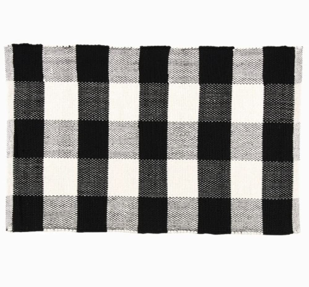 Westerly 21x34 Inch Buffalo Check Reversible Rug - Non-Slip Washable Indoor Outdoor Rug for Living Room, Patio, Kitchen - Black and White Plaid Design