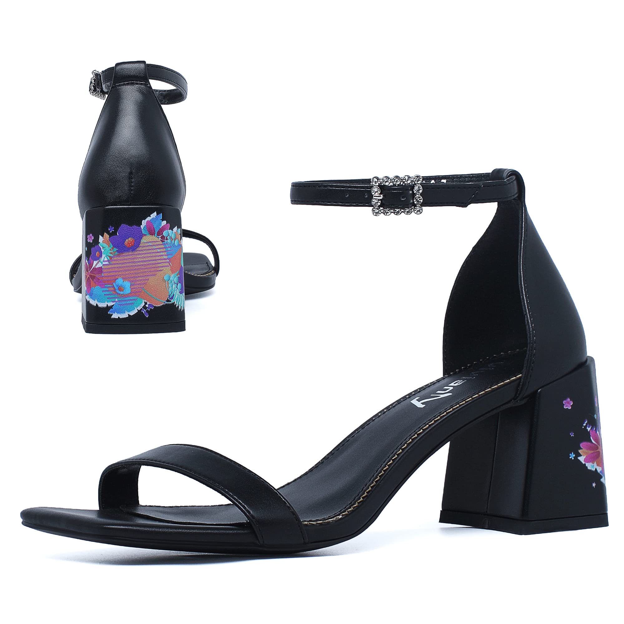 Vivianly Women's Chunky Heel Ankle Strap Sandals - Square Toe Block Low Heel Dress Shoes for Party, Wedding & Office Wear - Comfortable Summer Casual Pumps for Women