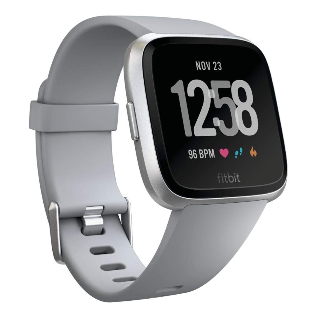 Fitbit Versa Smart Watch - Gray/Silver Aluminum Fitness Tracker with Heart Rate Monitor, Sleep Tracking & 4+ Day Battery (Includes S & L Bands) | Perfect for Running, Swimming & Daily Activity Tracking