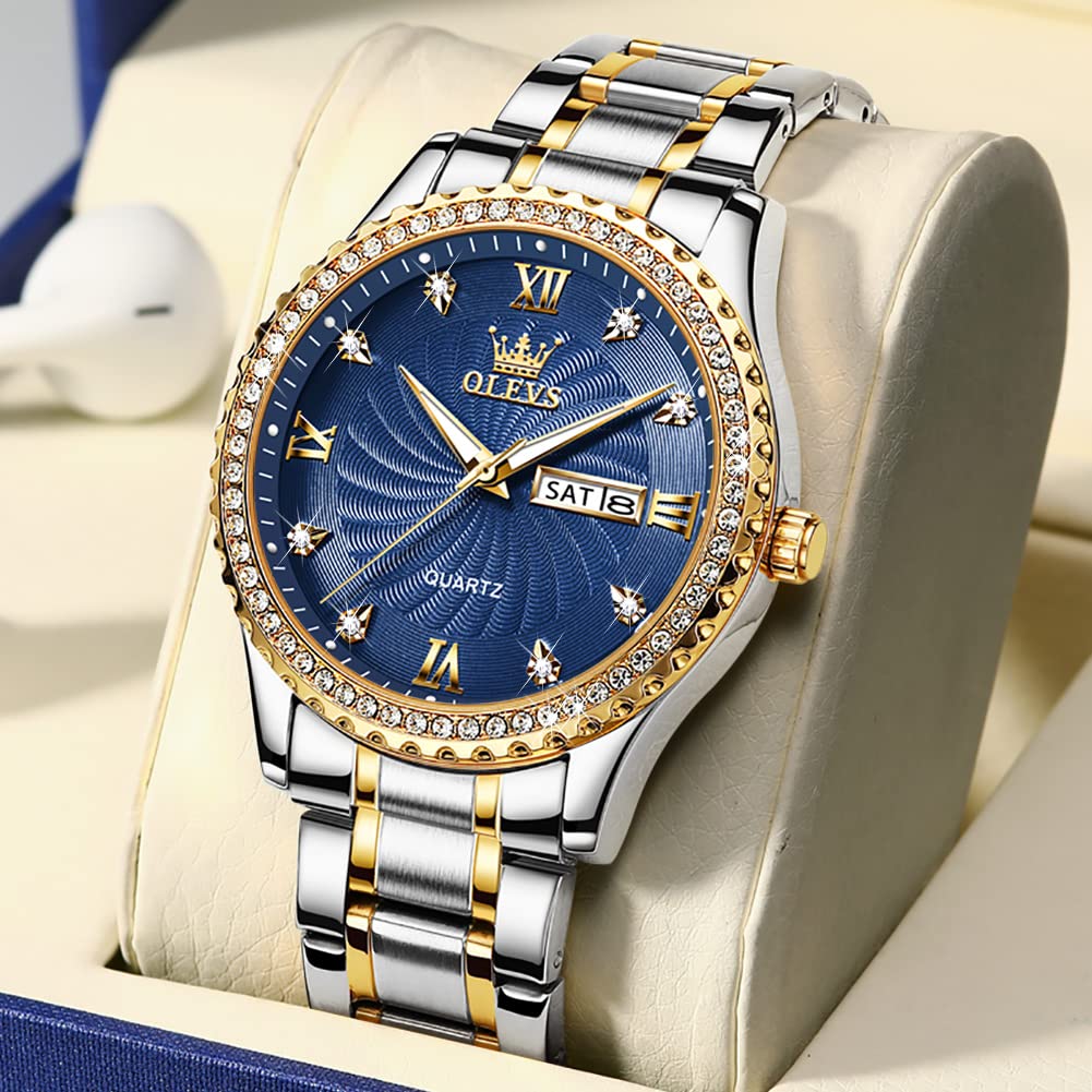 OLEVS Men's Watches - Big Face Stainless Steel Waterproof Analog Quartz Watch with Day Date Display - Fashion Business & Casual Timepiece for Men | Perfect for Office, Outdoor & Daily Wear