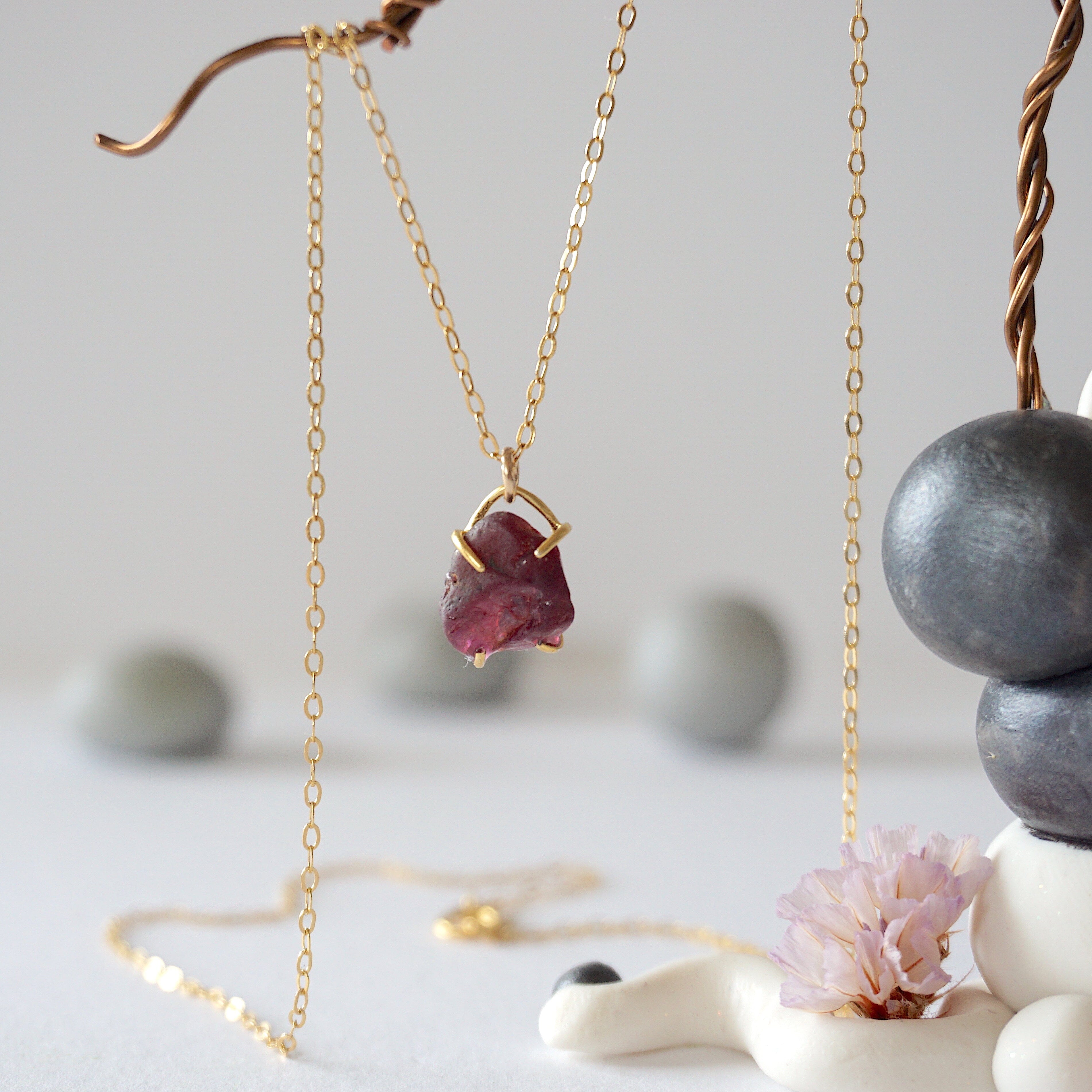 14K Gold Filled Garnet Huggie Charm Necklace for Women - Perfect for Valentine's Day Gifts, Anniversary Presents & Everyday Elegance