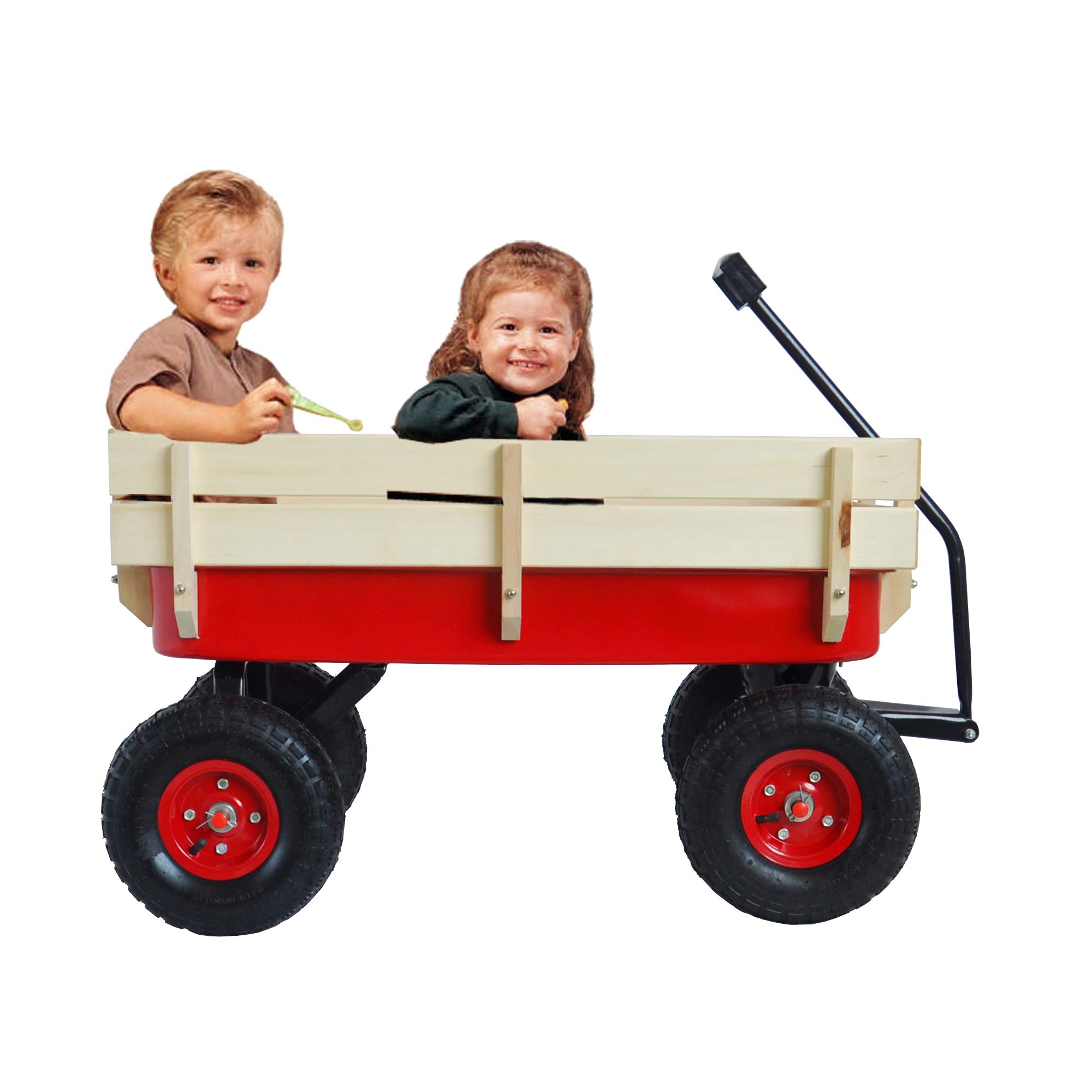**All-Terrain Outdoor Utility Wagon Cart with Wood Railing & Air Tires - 34