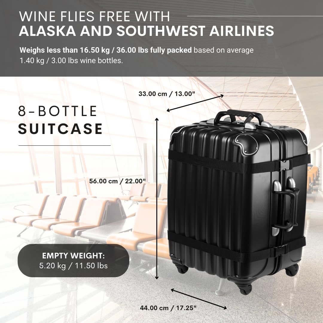 VinGardeValise® The Original 8-Bottle Wine Suitcase - TSA Approved Hard Shell Travel Luggage with Shockproof Foam for Secure Wine Bottle Protection | Perfect for Wine Enthusiasts, Collectors & Air Travel | Durable Black Design for Safe Wine Transport