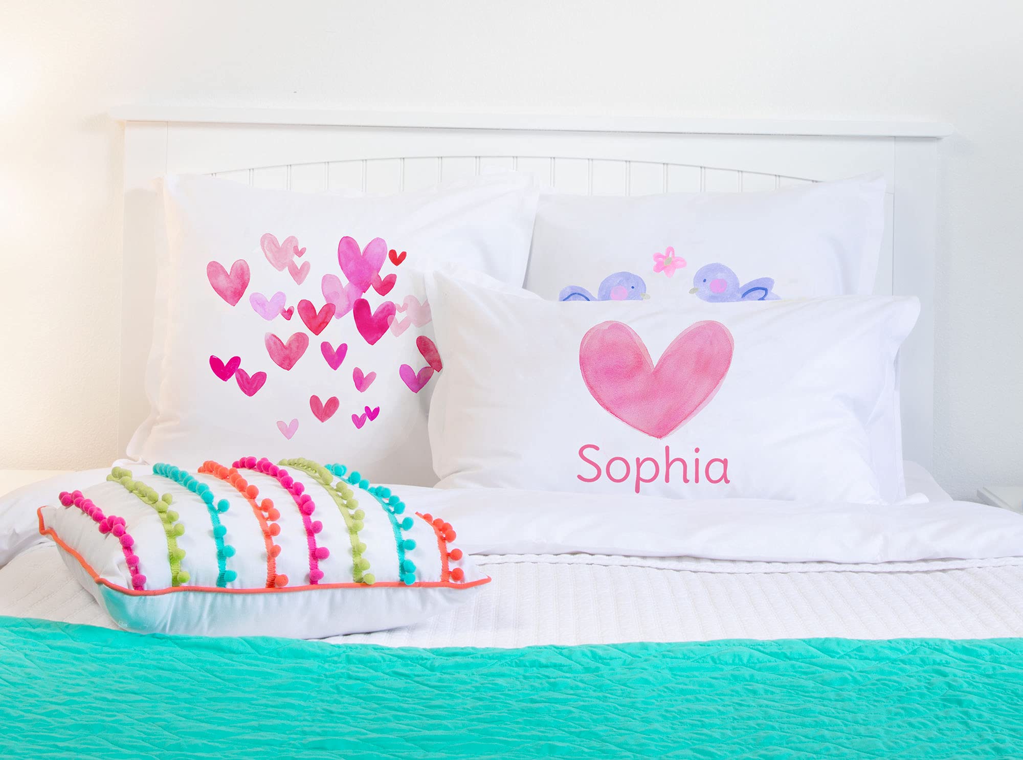 Personalized Kids Pillowcase - Pink Heart Design with Custom Name - Hypoallergenic, Breathable, Anti-Wrinkle Fabric - 20x30 Standard Queen Size - Perfect for Birthday Gifts, Nursery Decor & Sleepovers